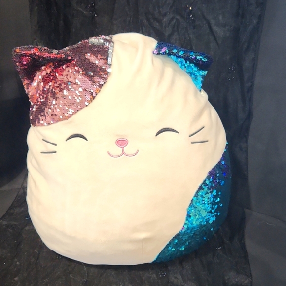 16” Squishmallow Shany cat with Reversible Sequins on ears, belly, and tail - Picture 1 of 11